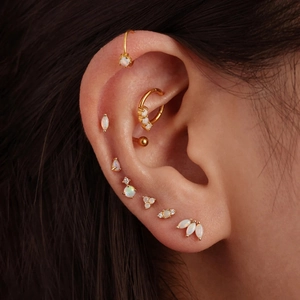 925 Sterling silver gold stud earrings set featuring elegant opal stone designs