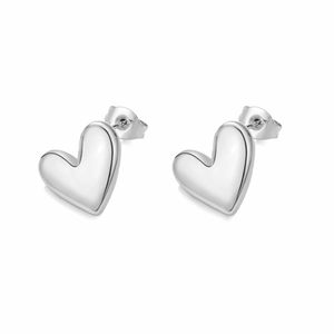 Minimalist silver heart-shaped stainless steel stud earrings with butterfly backings