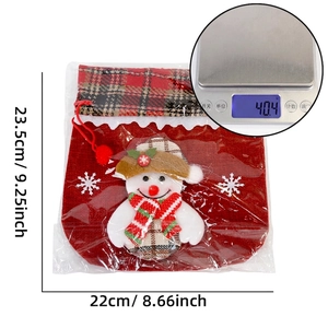 Sac cadeau de Noël en toile de jute avec bonhomme de neige 3D et cordon, sachet festif