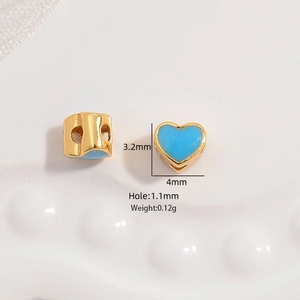 S925 sterling silver heart bead with blue enamel and gold finish for DIY jewelry