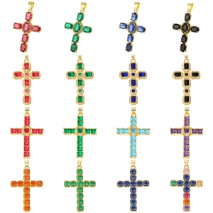 Collection of 16 gold-plated cross pendants with colorful zircon and abalone shell inlays