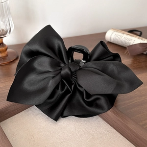 Eleganter großer schwarzer Satin-Schleifen-Haarclip für Damen in Vintage-Ästhetik-Deko