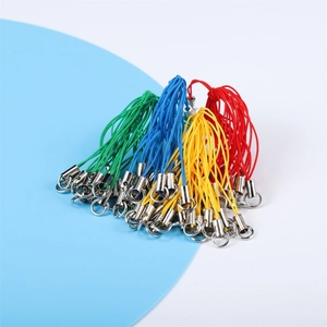 Colorful nylon phone charms with silver metal alloy rings in green blue yellow and red