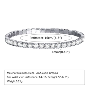 Detail view of 4mm stainless steel tennis bracelet with AAA cubic zirconia dimensions