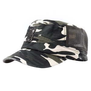 Breathable jungle camouflage military flat top cap with mesh side and 'B' letter embroidery