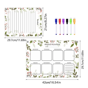 Detailed view of clear acrylic weekly planner and notes board with 6 colorful pens