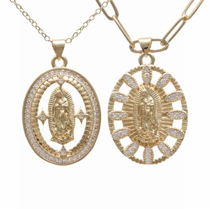 Virgin Mary Cross Compass Star Pendant Necklace Copper Zircon Paperclip Chain For Women Fashion Jewelry