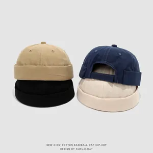 Bonnets docker en coton pour enfants en kaki, noir, marine et beige, style hip-hop