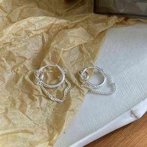 Elegant 925 sterling silver hoop earrings with twist knot and long chain dangle drops