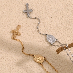 Vintage 18K gold plated stainless steel cross and religious medallion necklaces