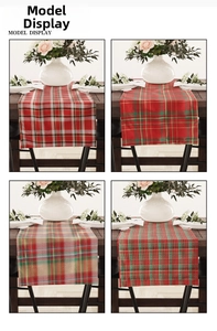 Detail display of four checkered table runners in Scottish plaid patterns for home decor