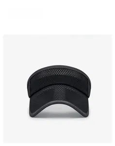 Close-up of black breathable mesh fabric and reinforced seams on the sports sun visor