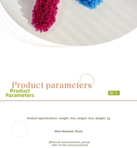Close-up of 5cm plush hair clip texture and product specifications for winter