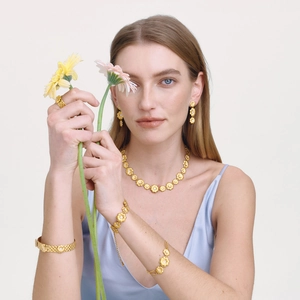 18K Vergoldet Edelstahl Gänseblümchen Schmuck Für Damen Zirkonia Eingelegte Halskette Und Armband Party Geschenke