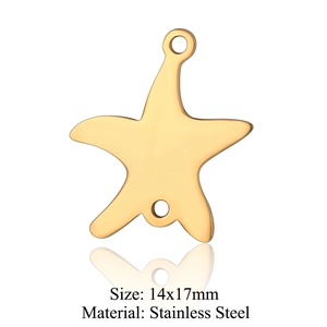 Gold starfish connector pendant in stainless steel with 14x17mm size for DIY jewelry