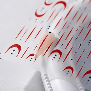 5D thin nail art stickers TS-3768 with red gradient lines and geometric cat claw motifs