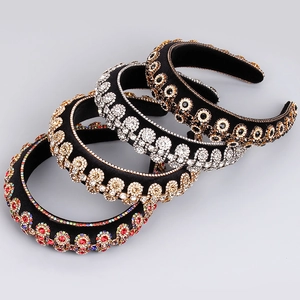 Luxe Baroque double layer crystal headbands set with colorful rhinestones on velvet