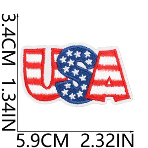 Detailed close-up of USA flag embroidery patch showing dimensions and vibrant stitching