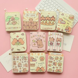 Cute Capybara Cartoon Pattern Short Zipper Wallet PU Leather Compact Card Holder Coin Purse For Women Students