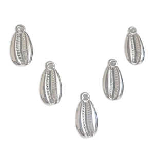 Five silver plated ABS shell pendants with top rings for DIY jewelry making