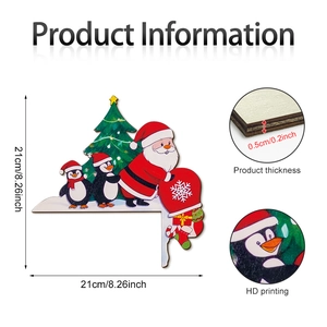 Christmas wooden door corner decor with Santa and penguin, size 21x21cm and 0.5cm thick