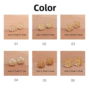 Size chart showing dimensions for 18k gold plated floral earring components from 1.5cm to 1.9cm