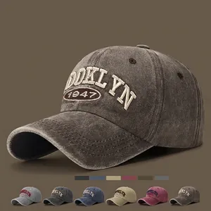 Berretto Da Baseball Vintage In Cotone Lavato Brooklyn 1947 Ricamo 3D Invecchiato Cappello Sole Regolabile