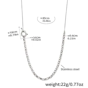 Detail view of adjustable 85cm stainless steel toggle necklace with dual chain textures