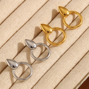 Minimalist stainless steel water drop hoop earrings in gold and silver finish