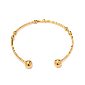 French retro 18K gold plated stainless steel open bangle with decorative gold beads