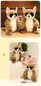 Close-up of realistic plush lemur doll with big eyes and soft faux fur texture