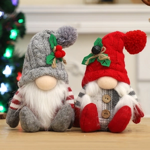Christmas Plush Doll Ornaments Gnome Gingerbread Man Penguin Knitted Fabric Fur Nordic Desktop Party Holiday Decoration
