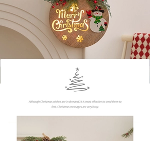Close-up of a glowing wooden Merry Christmas sign with snowman and LED lights décor