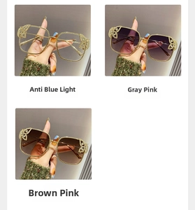 Detail of metal butterfly frames with rhinestones on fashion square sunglasses