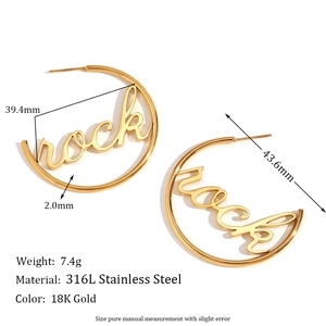 Minimalist 18K gold plated stainless steel hoop earrings with rock cutout design
