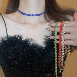 Rhinestone Choker Necklace For Women Copper Multi Row Geometric Clavicle Chain Adjustable Elegant Jewelry Accessory