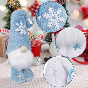 Blue Christmas gnome plush with snowflake sequins and plush texture details