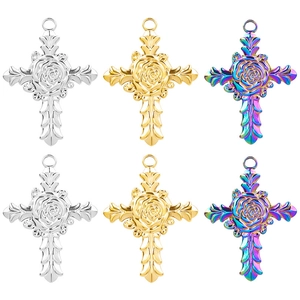 Rose Cross Pendant 304 Stainless Steel For DIY Necklace Jewelry Making Vintage Religious 18k Gold Plated Women Accessory