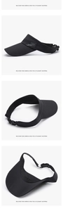Detail of breathable black mesh sun visor with adjustable buckle and side label