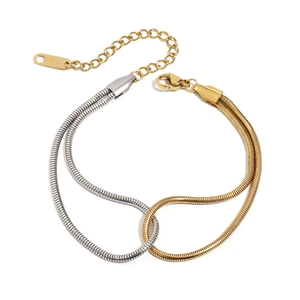 Two-tone silver and gold stainless steel snake chain bracelet with lobster clasp