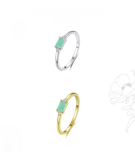 Anelli in argento S925 con pietra rettangolare verde menta in finiture argento e oro