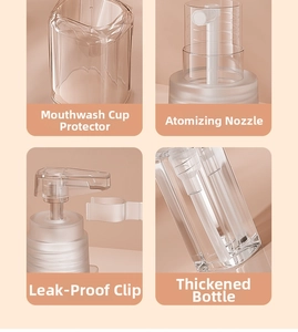 Detail view of mist spray nozzle, anti-leak buckle, and thick travel bottle body