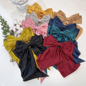 Large Satin Bow Hair Clip With Long Streamers Elegant Oversized Bowknot Hairpin For Women Vintage Elegant Headwear