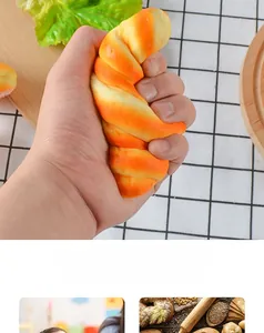 Macro shot of hand squeezing a soft PU slow-rebound artificial pastry for stress relief