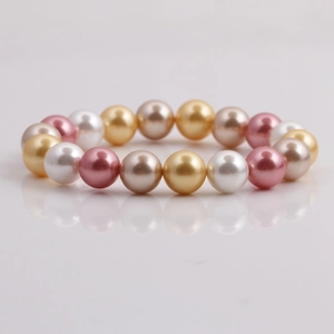 Elegant multi-colored shell pearl bracelet in gold, pink, and white for women's gift