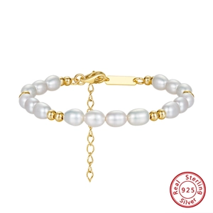 Elegant S925 sterling silver and natural freshwater pearl adjustable bracelet for women