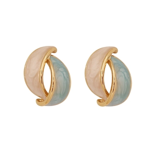 Fashionable asymmetric gold earrings with pink and blue marble resin drip oil texture