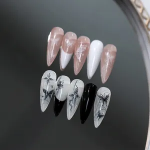5D stereoscopic stiletto nail stickers with elegant white and black butterfly designs