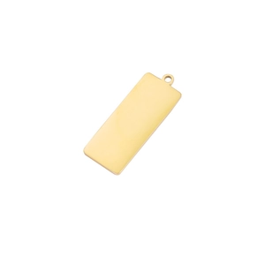 Polished gold rectangular stainless steel pendant blank with top ring detail