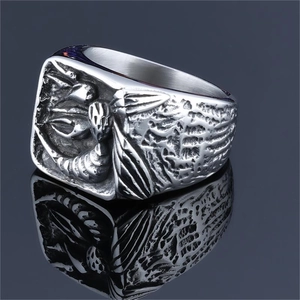 Vintage punk stainless steel ring for men with detailed scorpion insect relief